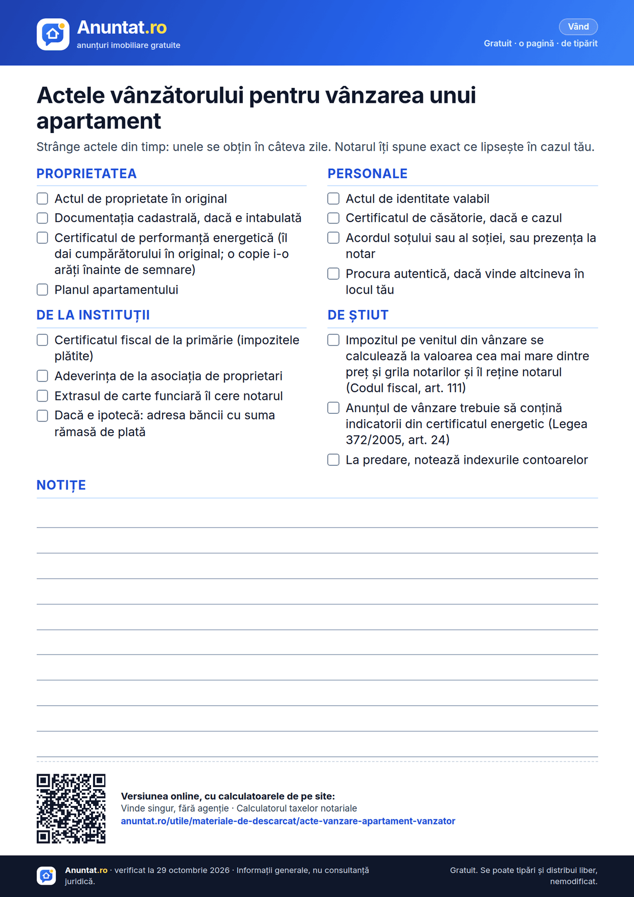 Actele vânzătorului pentru vânzarea unui apartament – previzualizarea foii A4 de pe Anuntat.ro