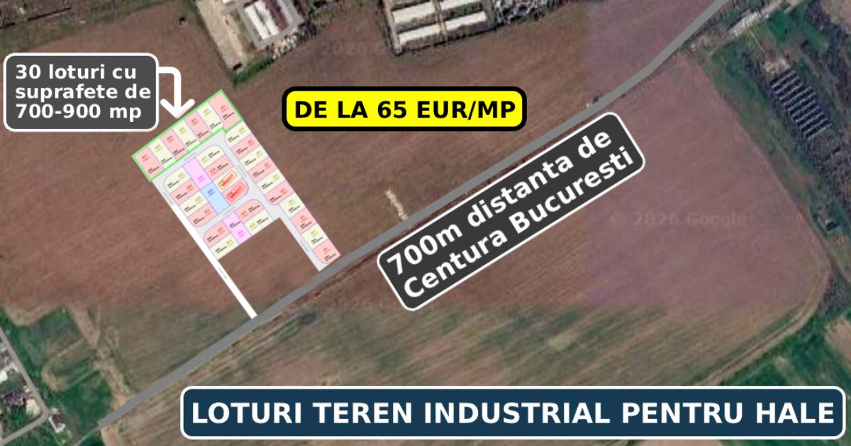 Loturi Teren Industrial Hale Bragadiru – 700m de Centura București / A0 – De la 65€/mp