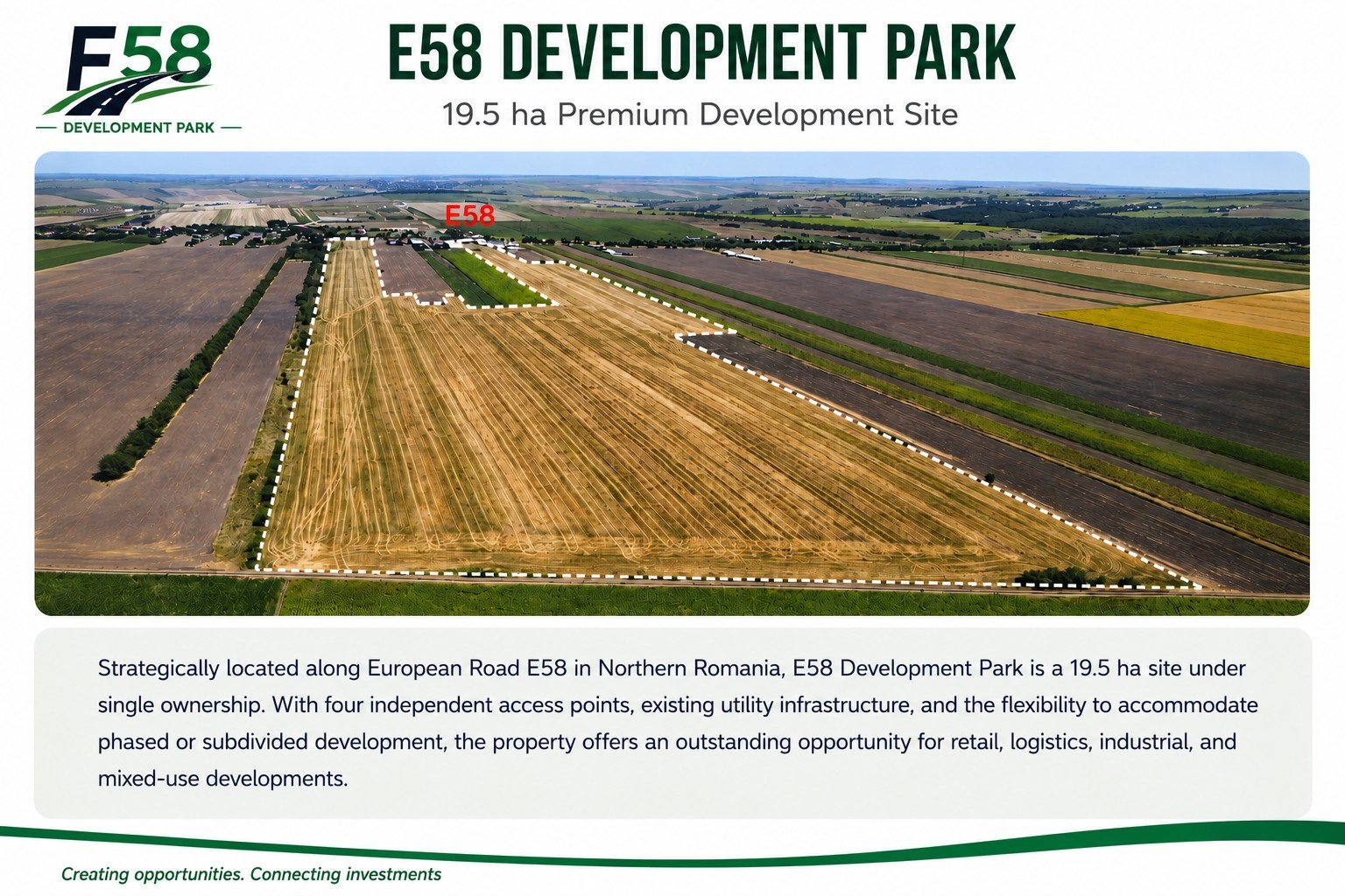 Teren 19,5 ha la E58 – Botoșani, integral sau pe parcele