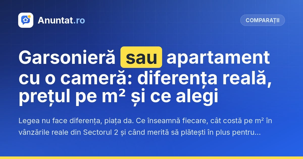 Garsonieră sau apartament cu o cameră: diferența reală, prețul pe m² și ce alegi