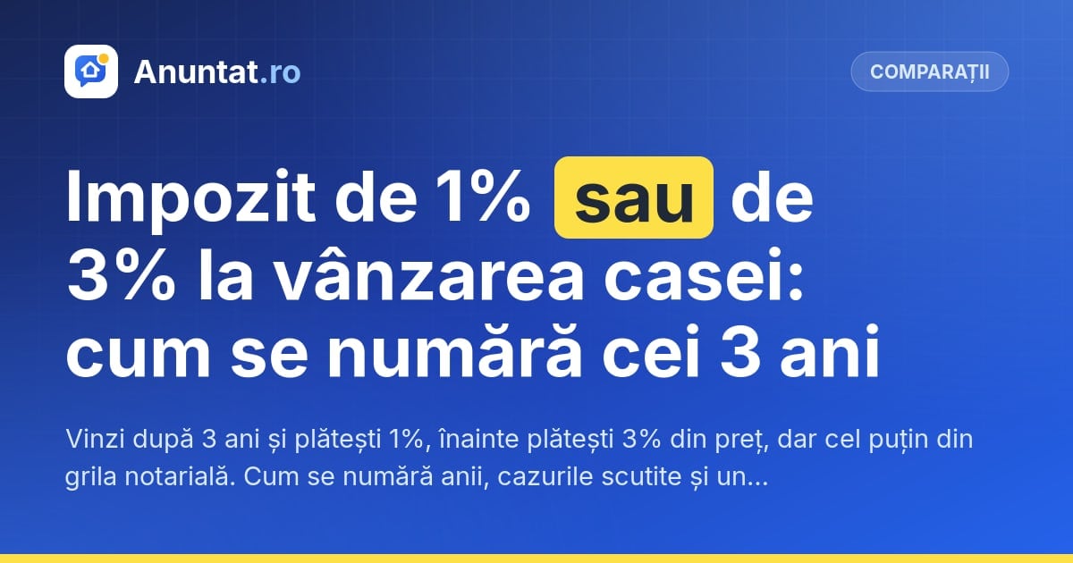 Impozit de 1% sau de 3% la vânzarea casei: cum se numără cei 3 ani