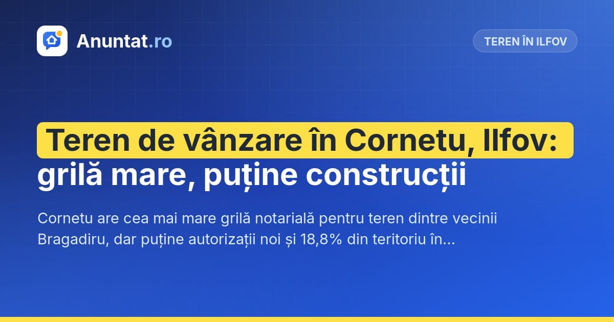 Teren de vânzare în Cornetu, Ilfov: grilă mare, puține construcții
