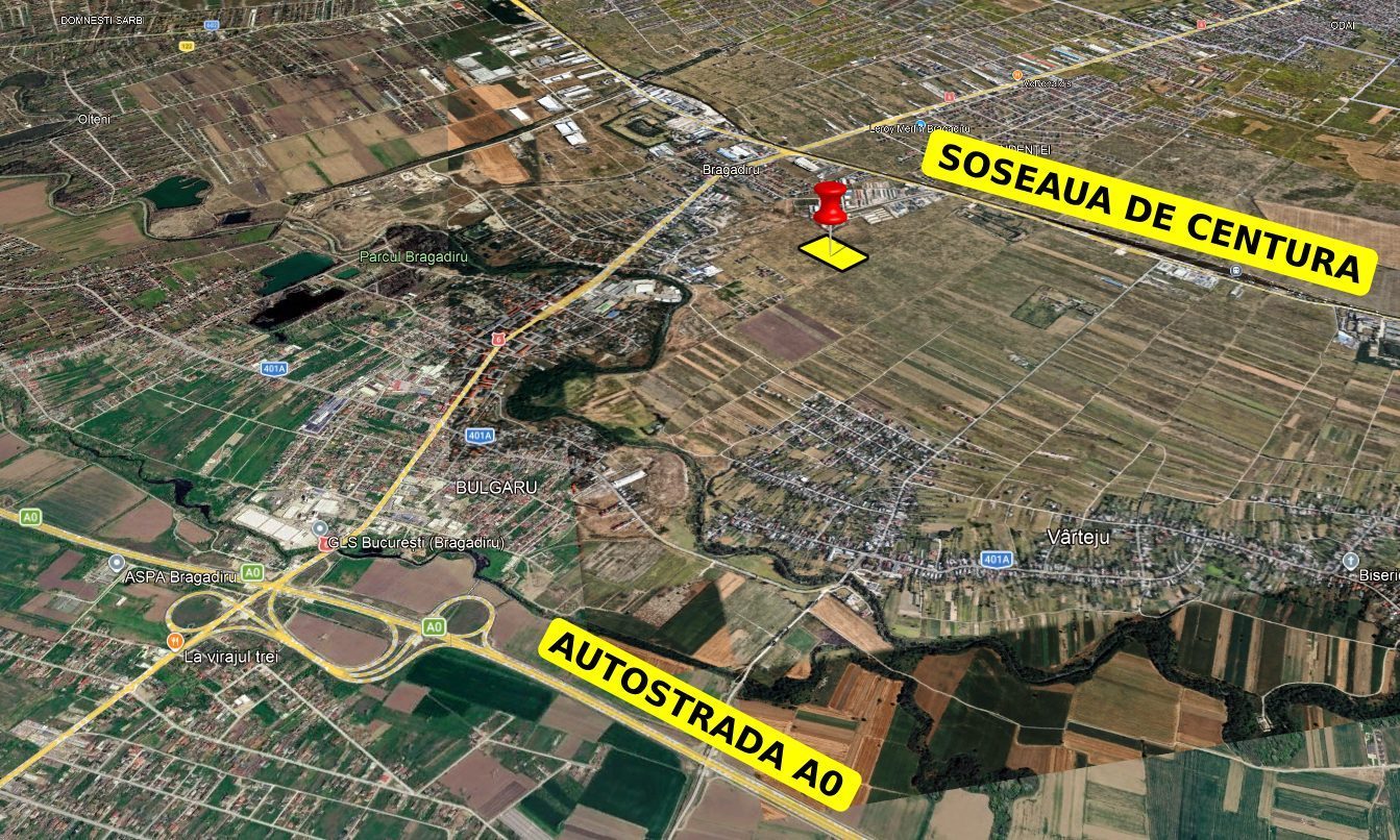 Poziția parcului între Bragadiru, Șoseaua de Centură și Autostrada A0
